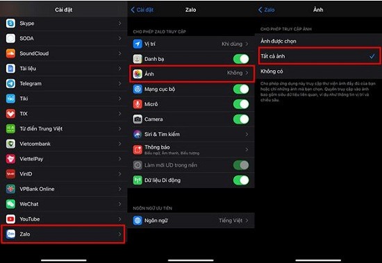 cách cấp quyền truy cập ảnh cho zalo trên iphone