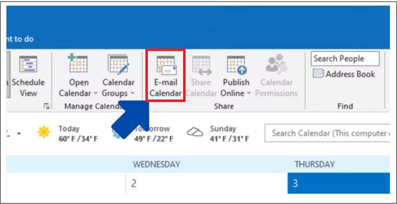 đến phần Share (Chia sẻ). Tại đây, bạn có thể chọn hình thức mà bạn muốn chia sẻ Calendar như E-mail. 
