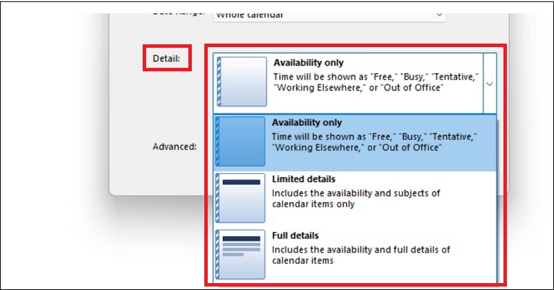 Nhấn vào mục the Detail (Chi tiết), rồi chọn tùy chọn thích hợp 