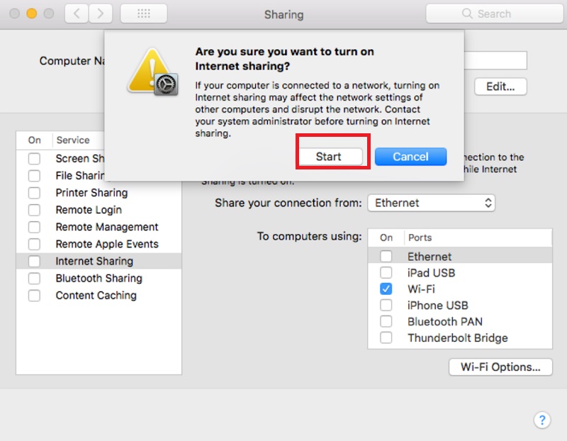 nhấp vào nút Bắt đầu (Start) để hoàn tất việc thiết lập 