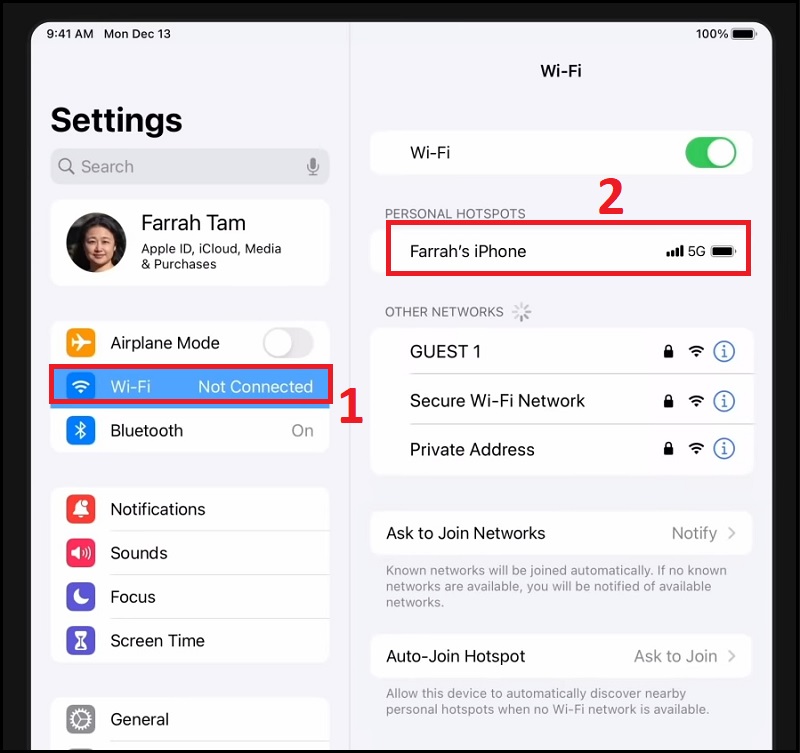 Cách kết nối Hotspot trên iPad hoặc iPhone 