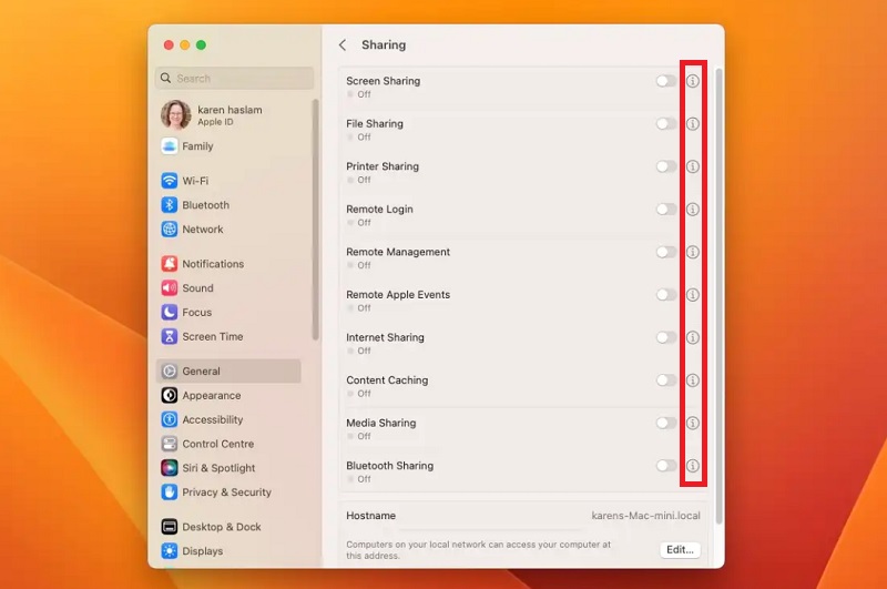 Nhấp vào biểu tượng chữ “i” nằm ở bên cạnh Điểm chia sẻ Internet hiển thị trong danh sách