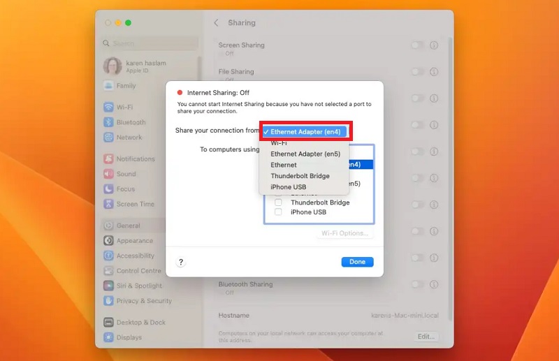 chọn tùy chọn Bộ điều hợp Ethernet (Ethernet Adapter). 