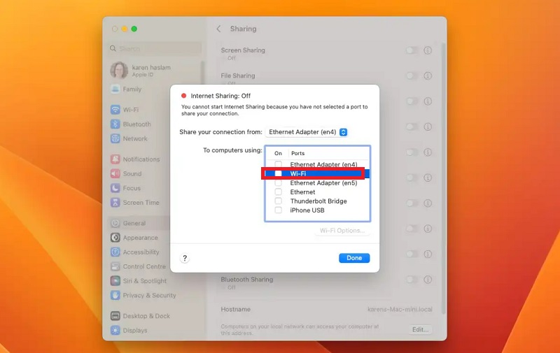 chọn tùy chọn Wi-Fi.