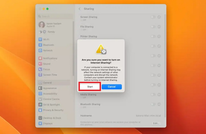 nhấn vào nút Bắt đầu (Start) để hoàn tất việc thiết lập 
