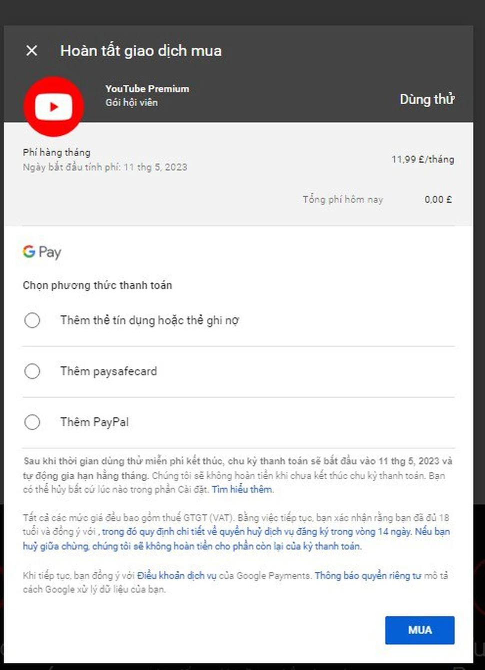 Cách đăng ký tài khoản Youtube Premium