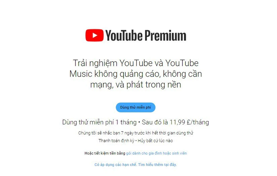 Cách đăng ký tài khoản Youtube Premium
