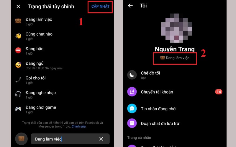 Nhấn vào nút Cập nhật để hoàn tất cập nhật trạng thái