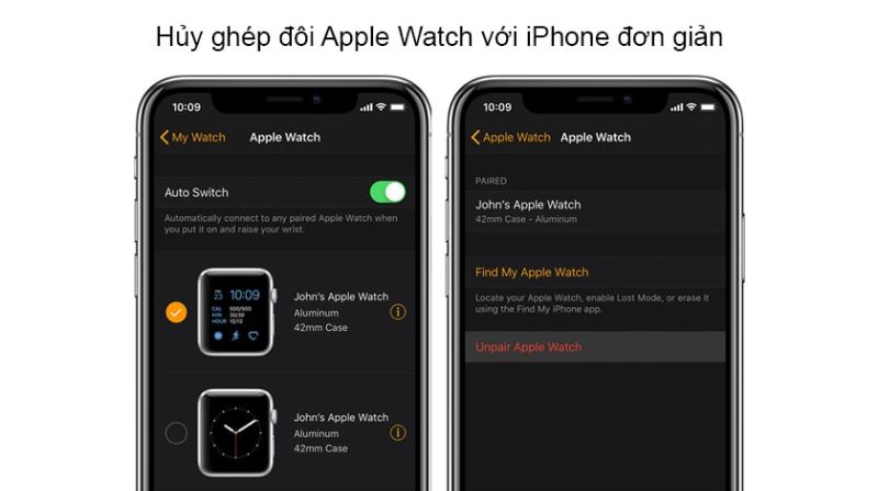 hủy kết nối apple watch với iphone