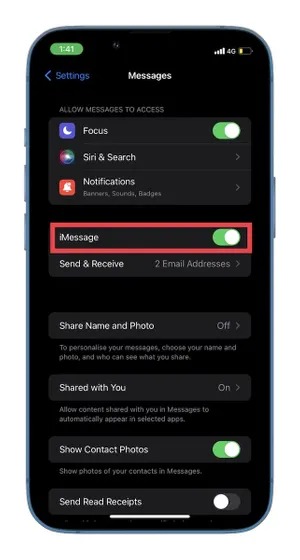 Tắt/bật iMessage 