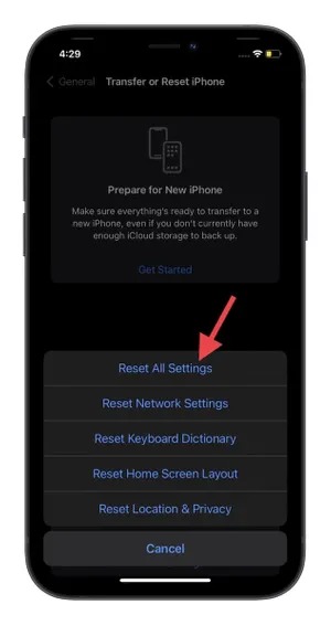 Đặt lại tất cả cài đặt 