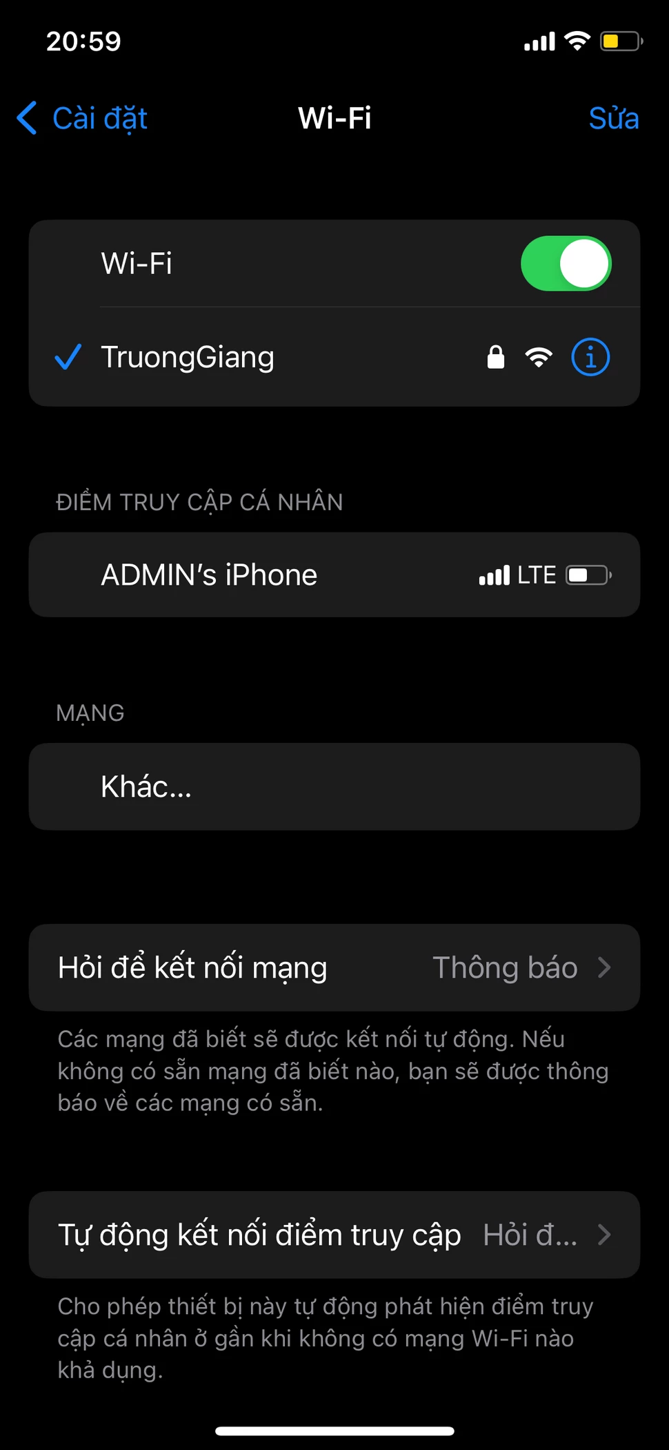 Tắt wifi và mở lại