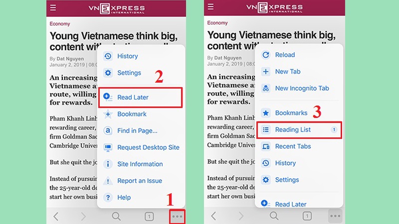 Thêm trang web vào Reading List trên Chrome bằng iphone