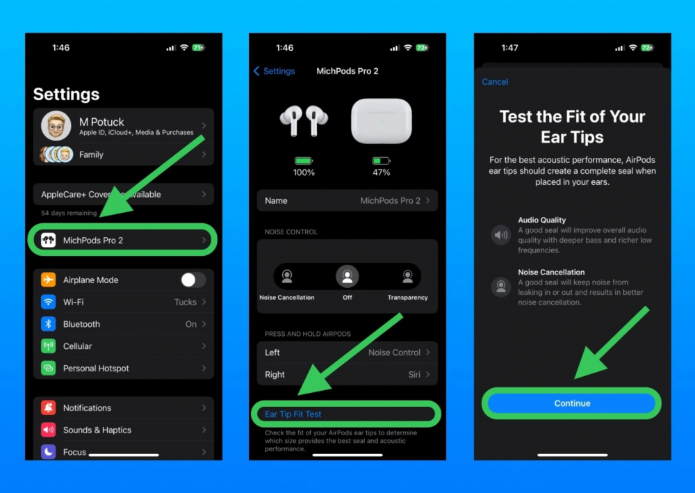 Cách thay đổi và sử dụng tính năng kiểm tra độ vừa vặn tip tai trên AirPods Pro