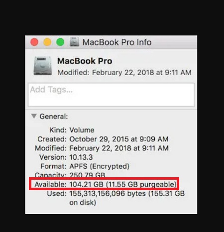 Kiểm tra thông tin Get Info của máy Mac để biết dung lượng ổ cứng 