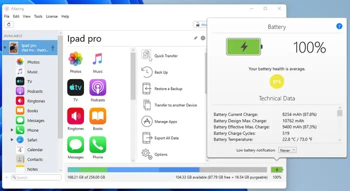 cách kiểm tra pin ipad