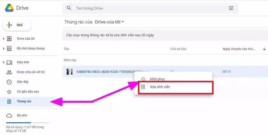 Xóa thùng rác trên Google Driver
