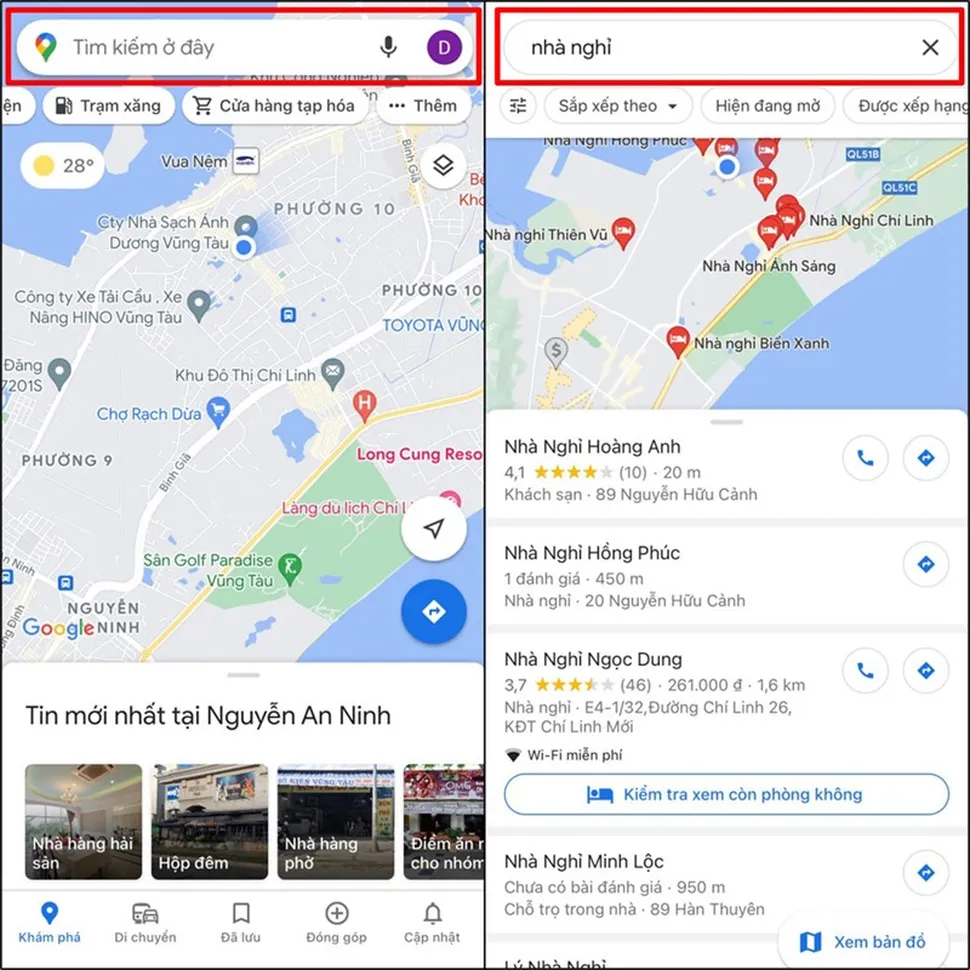 Cách tìm nhà nghỉ gần nhất trên Google Maps