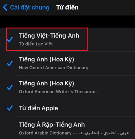 Chọn mục tiếng Việt - tiếng Anh để hoàn tất việc thiết lập.