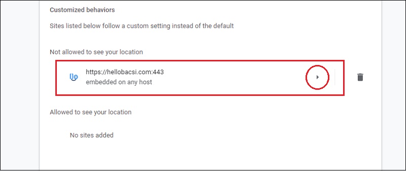 Bạn có thể tùy chỉnh việc chặn truy cập vị trí đối với những trang web đó bằng cách nhấp vào mũi tên bên cạnh