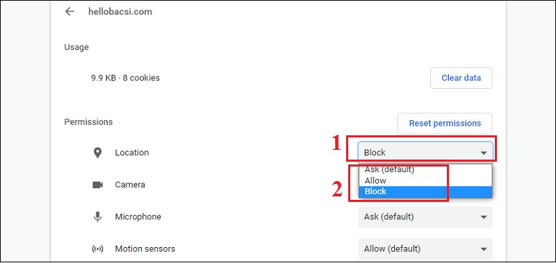 nhấp chọn tùy chọn ở mục Location (Vị trí) để chọn tùy chỉnh