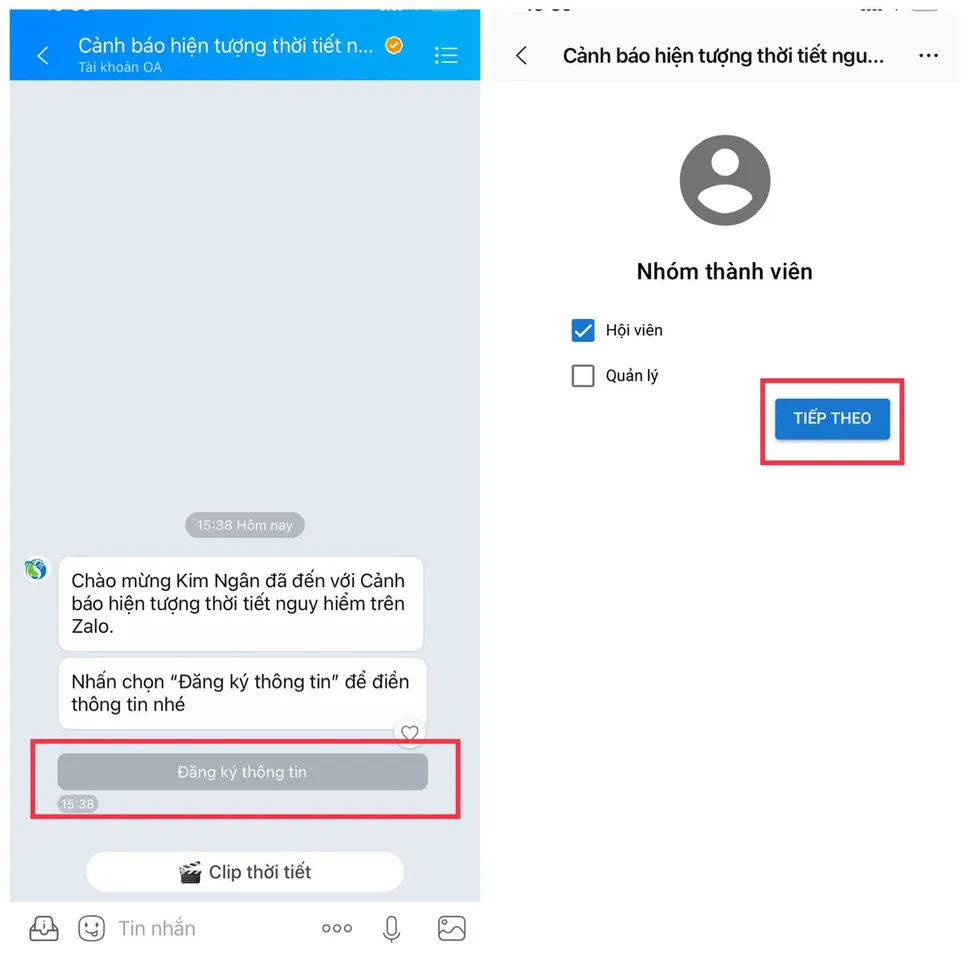 Cách xem cảnh báo thời tiết nguy hiểm trên Zalo