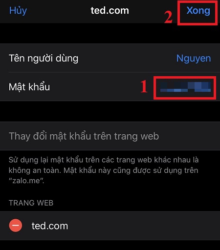 Chỉnh sửa mật khẩu trên website và app