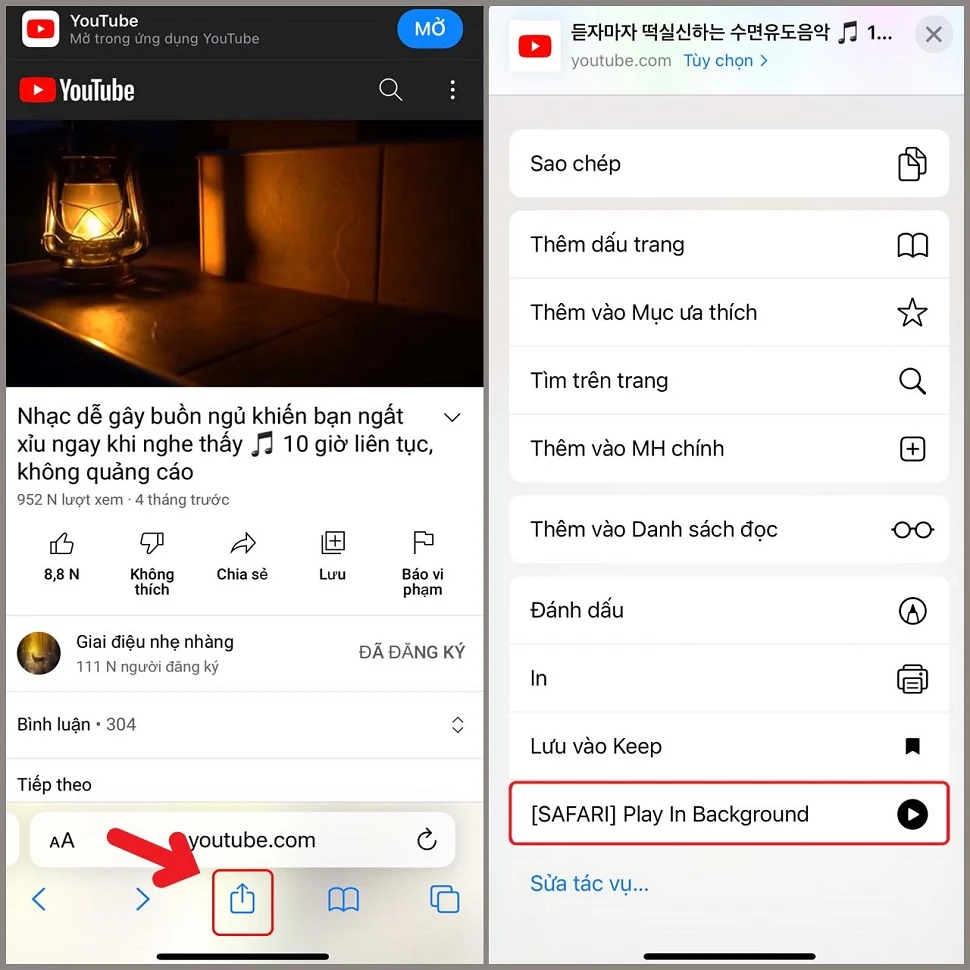 Nghe nhạc Youtube bằng Shortcut Safari