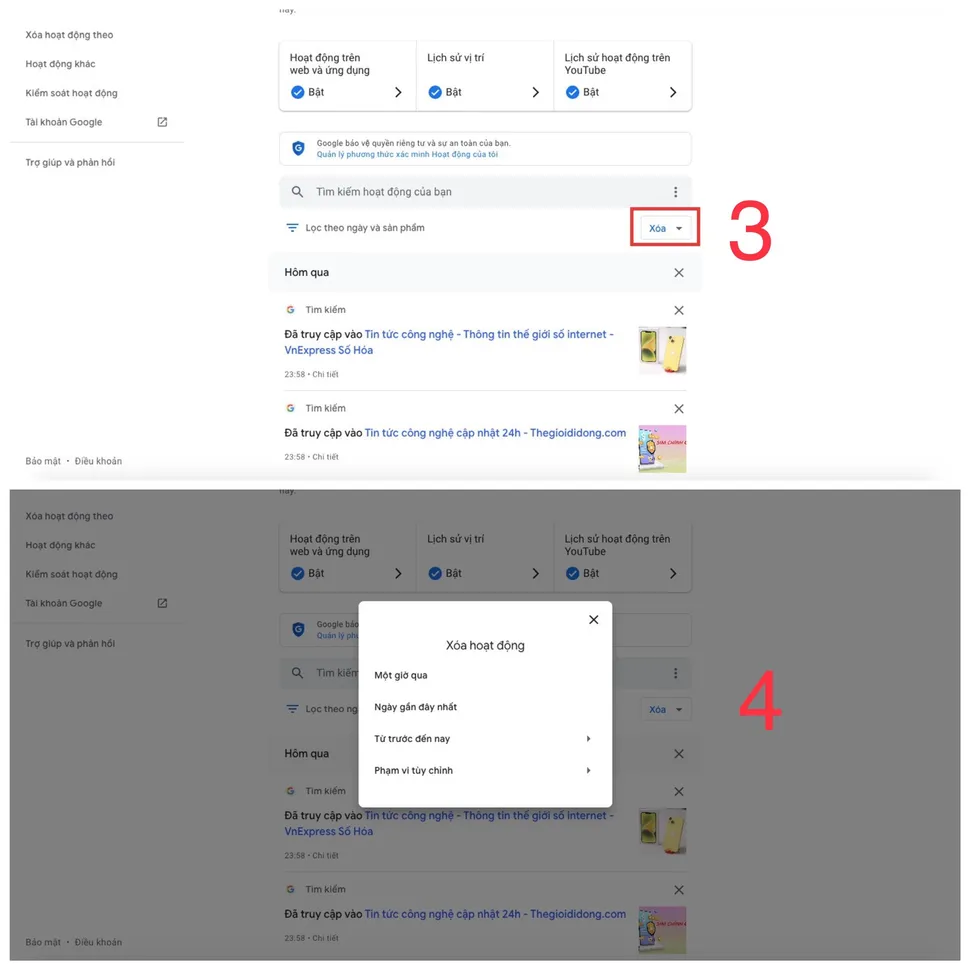 Cách xoá lịch sử tìm kiếm trên Google cực đơn giản