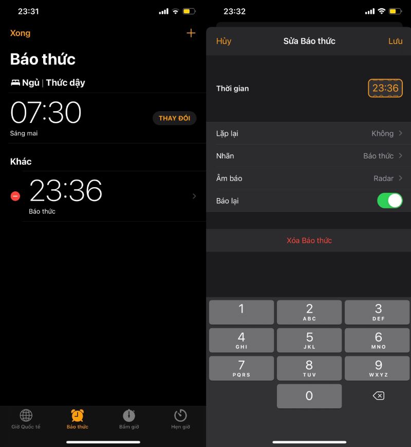 cài đặt báo thức iphone