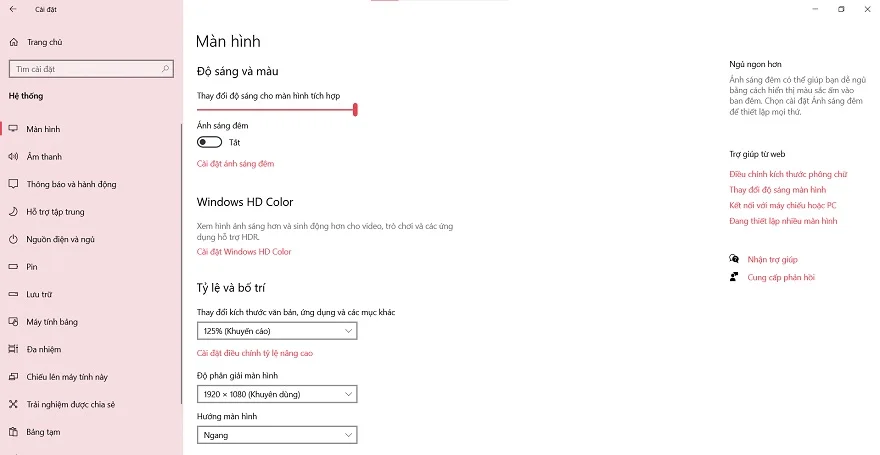Cài đặt màn hình để tăng độ sáng
