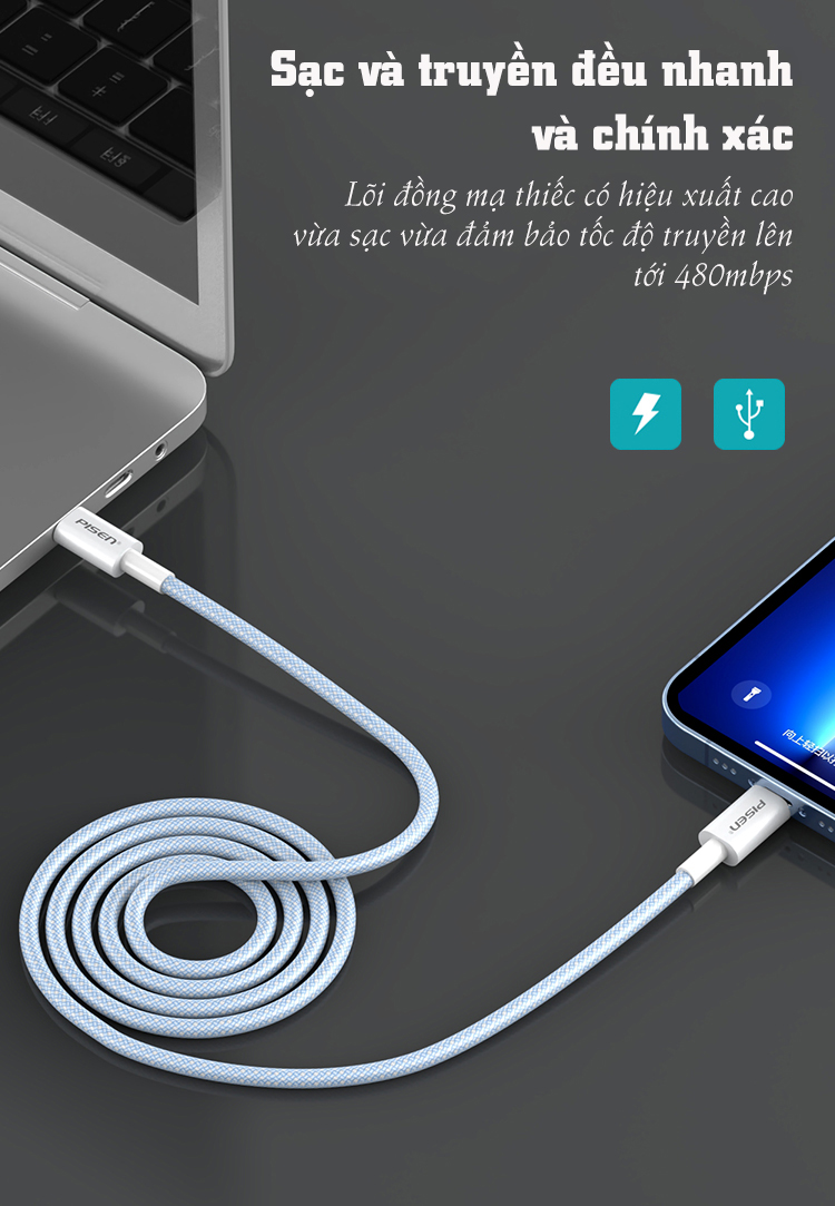 Cáp Type-C to Lightning PISEN Quick Colorful