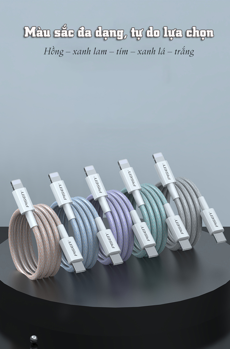 Cáp Type-C to Lightning PISEN Quick Colorful