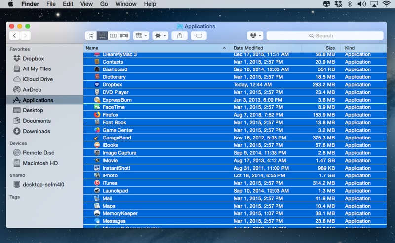 Nhấn tổ hợp phím Command + A để tiến hành chọn tất cả trên máy Mac
