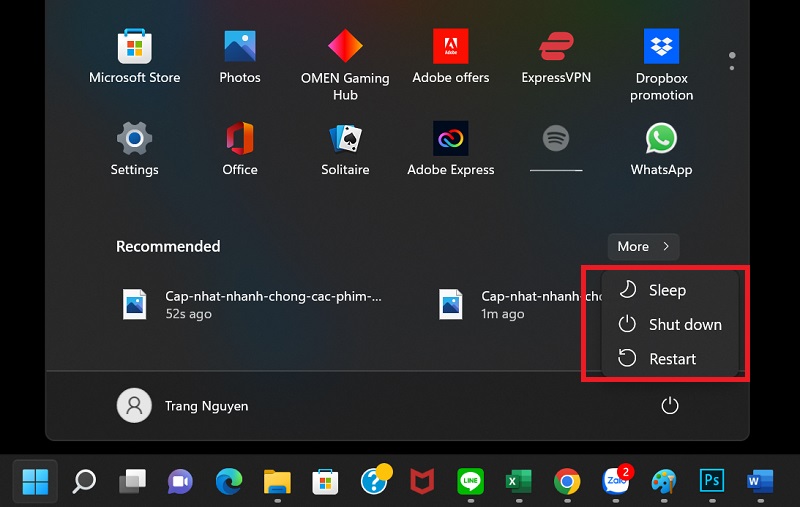 Nhấn tổ hợp phím Windows + X rồi đến phím U và đến phím R mà không cần phải thao tác thủ công theo cách thông thường 