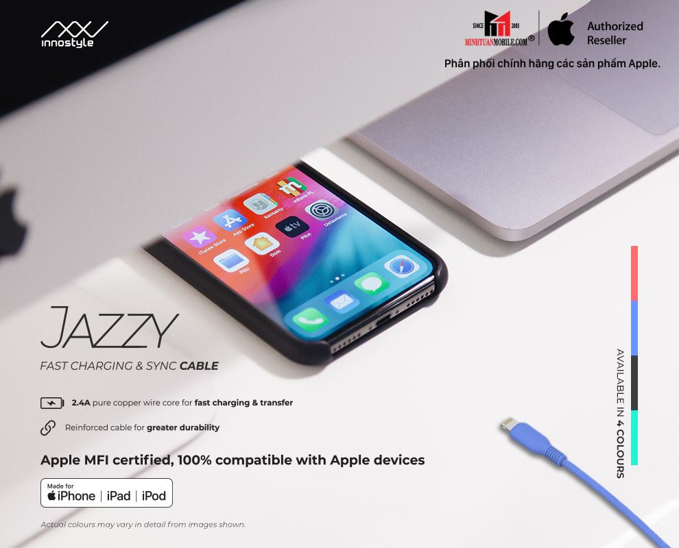 Cáp USB-A to Lightning Innostyle Jazzy MFi 1.5M JIAL150