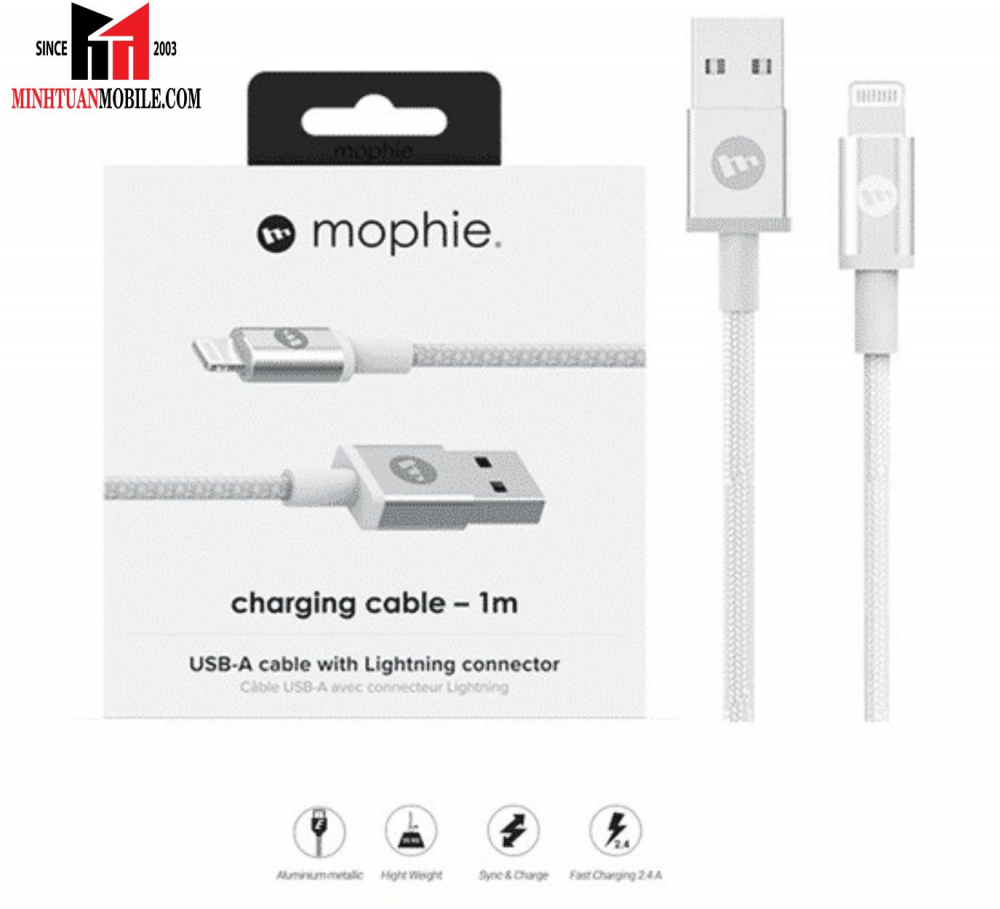 Cáp USB-A to Lightning Mophie MFi 1M