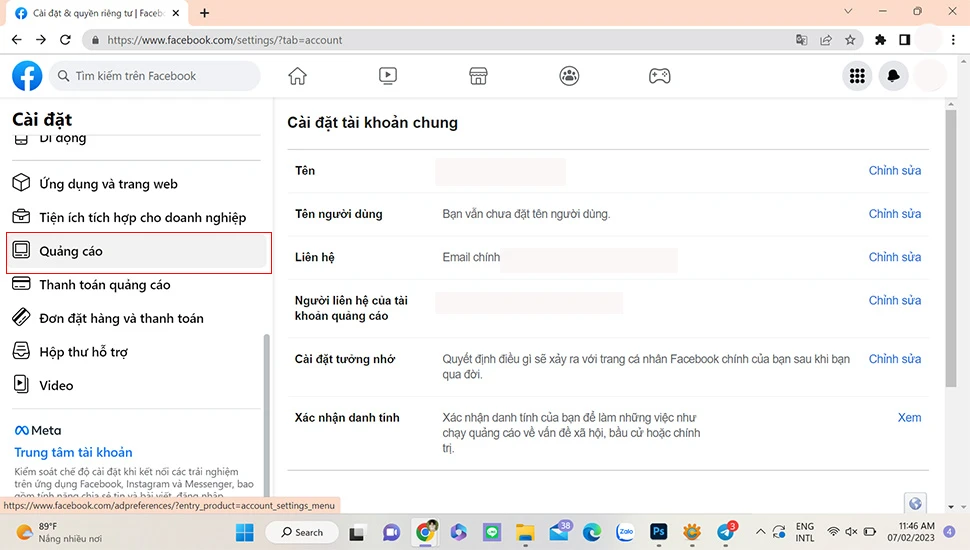 Bước 3: Tìm và chọn Quảng cáo > và Nhấn Ẩn quảng cáo.