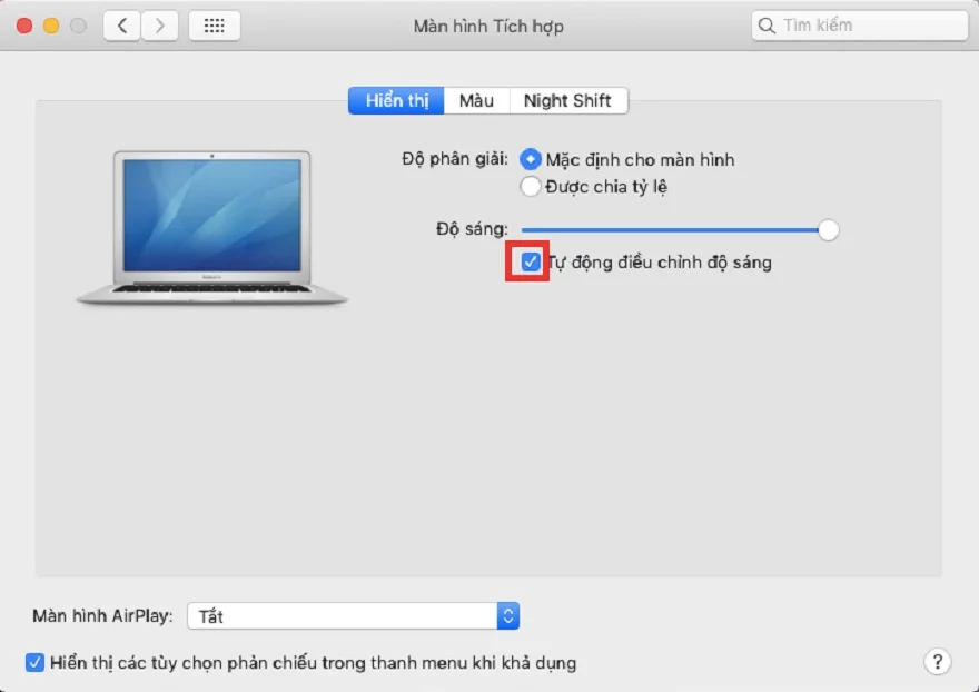 Chỉnh độ sáng màn hình laptop macbook tự động