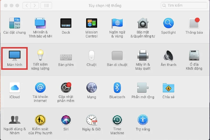 Chọn Màn hình (Display) trên macbook