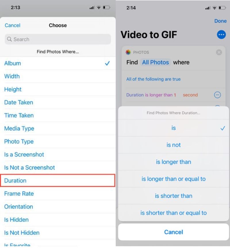 choosing duration on iphone shortcut