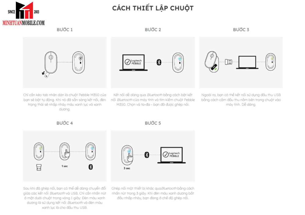 Chuột không dây Bluetooth Logitech Pebble M350