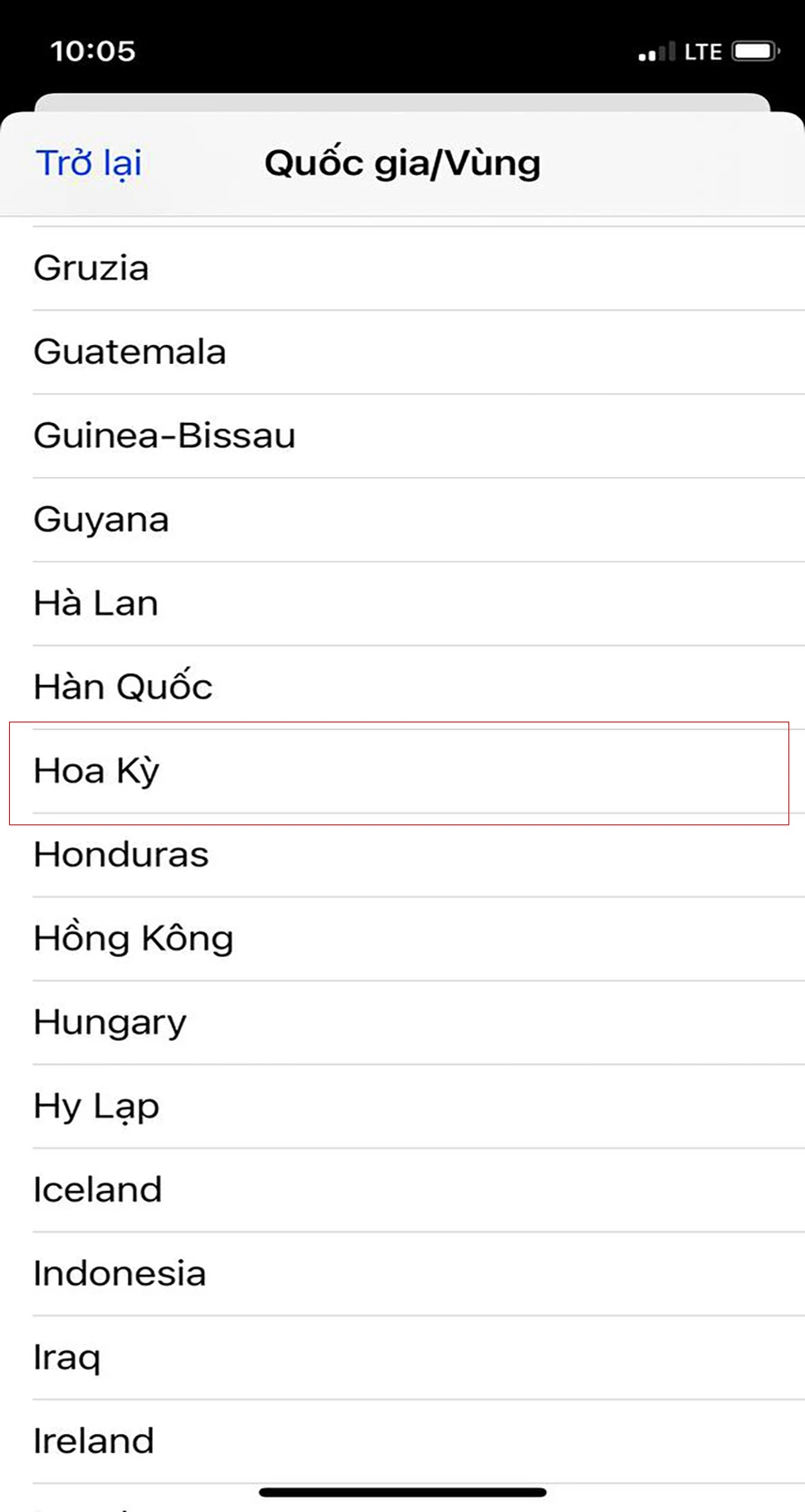 Bước 3: Tại đây sẽ hiển thị các quốc gia mà bạn muốn thay đổi, hãy nhấn chọn quốc gia bạn cần > Nhấn chọn xong, màn hình sẽ hiện thị mục Điều khoản & Điều kiện > nhấn chọn Đồng ý. 