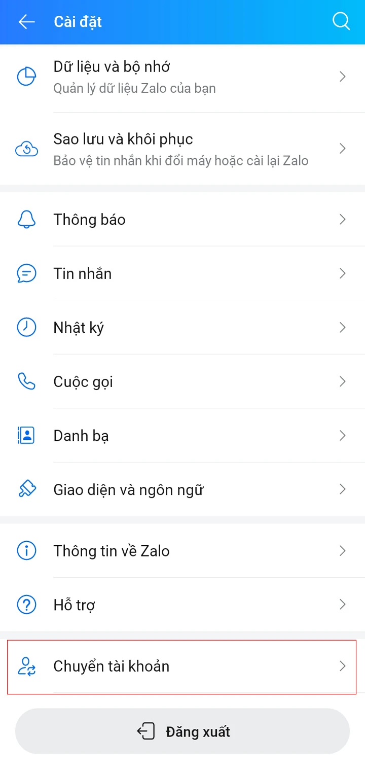 Bước 2: Chọn Chuyển tài khoản > nhận chọn mục Thêm tài khoản