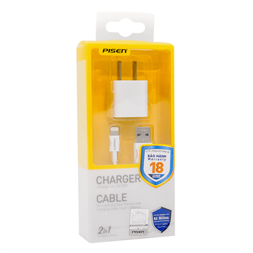 Combo cốc cáp USB-A to Lightning Pisen 1A (5W) 1m