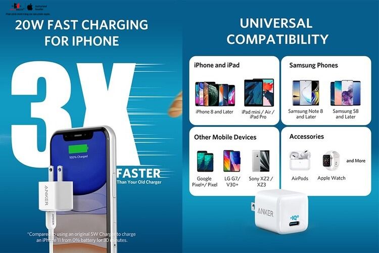 Cốc sạc nhanh Anker 20W Type-C Powerport III Nano A2633