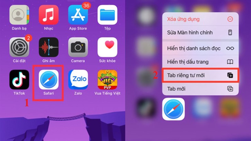 Mở tab ẩn danh nhanh trên Safari từ màn hình chính