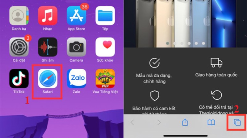 Mở tab ẩn danh trong trình duyệt Safari