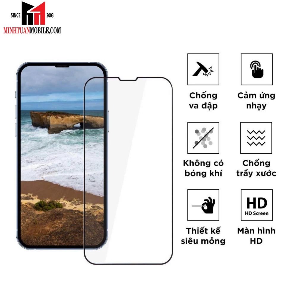 Cường lực iPhone 14 Plus ANANK trong suốt (viền đen)