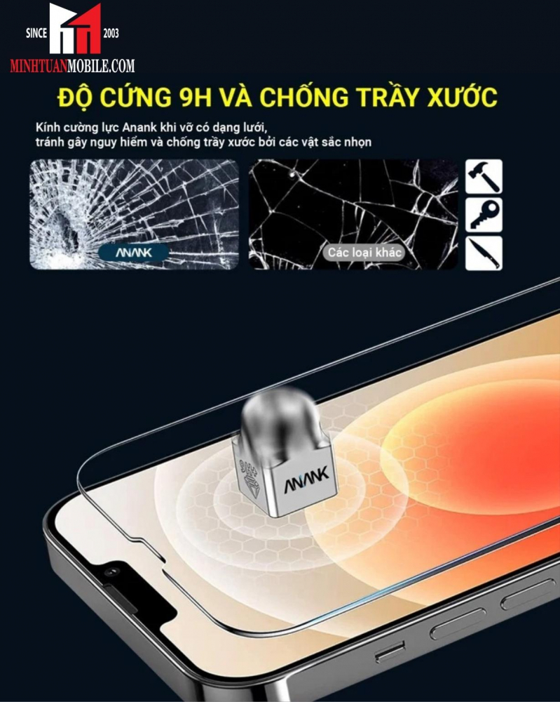 Cường lực iPhone 14 Pro ANANK trong suốt (viền đen)